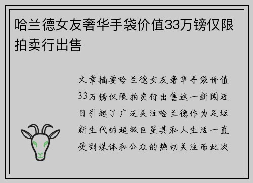 哈兰德女友奢华手袋价值33万镑仅限拍卖行出售