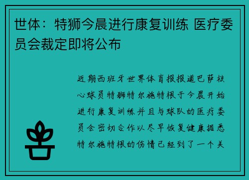 世体：特狮今晨进行康复训练 医疗委员会裁定即将公布